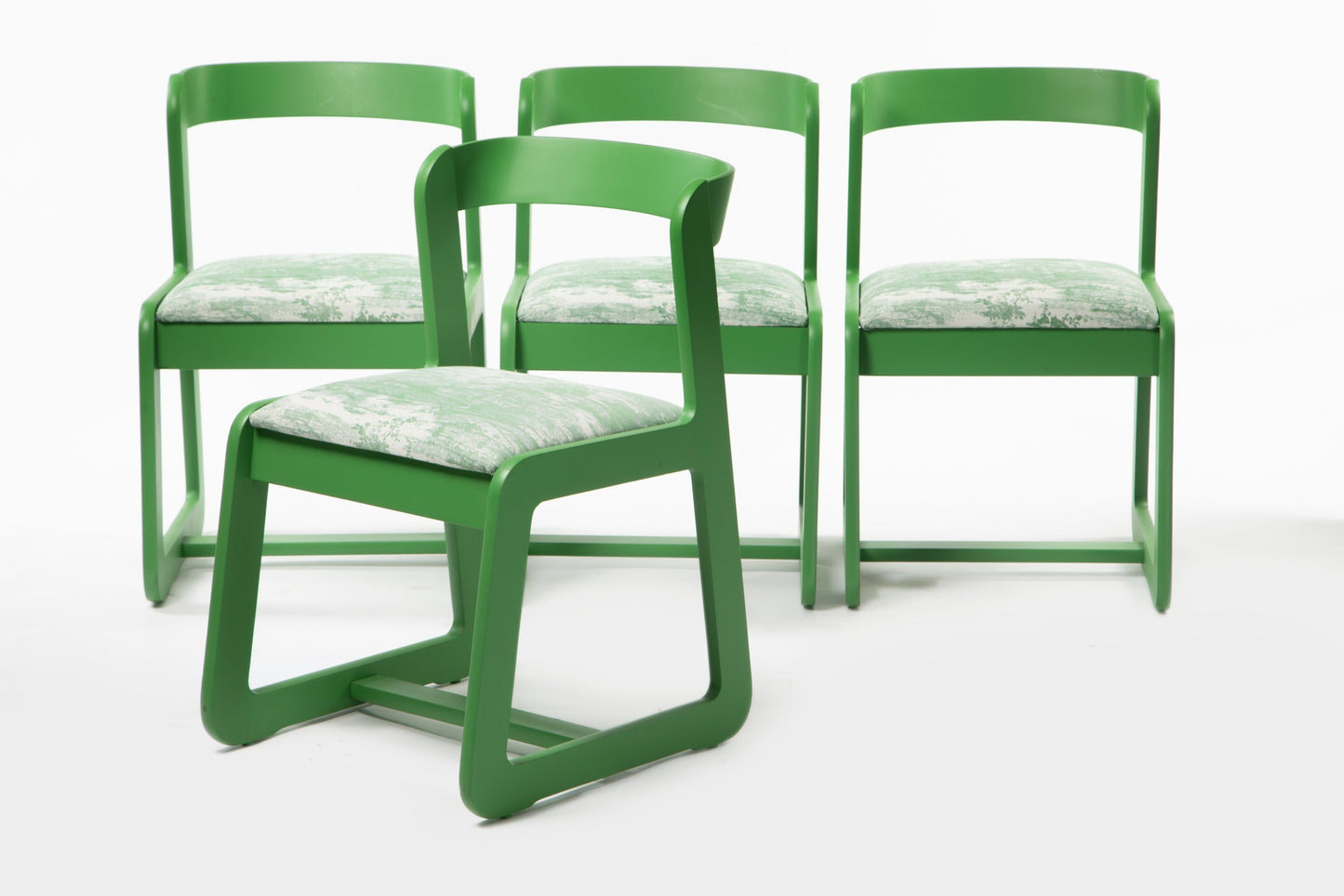 Four Willy Rizzo chairs in Rubelli fabric