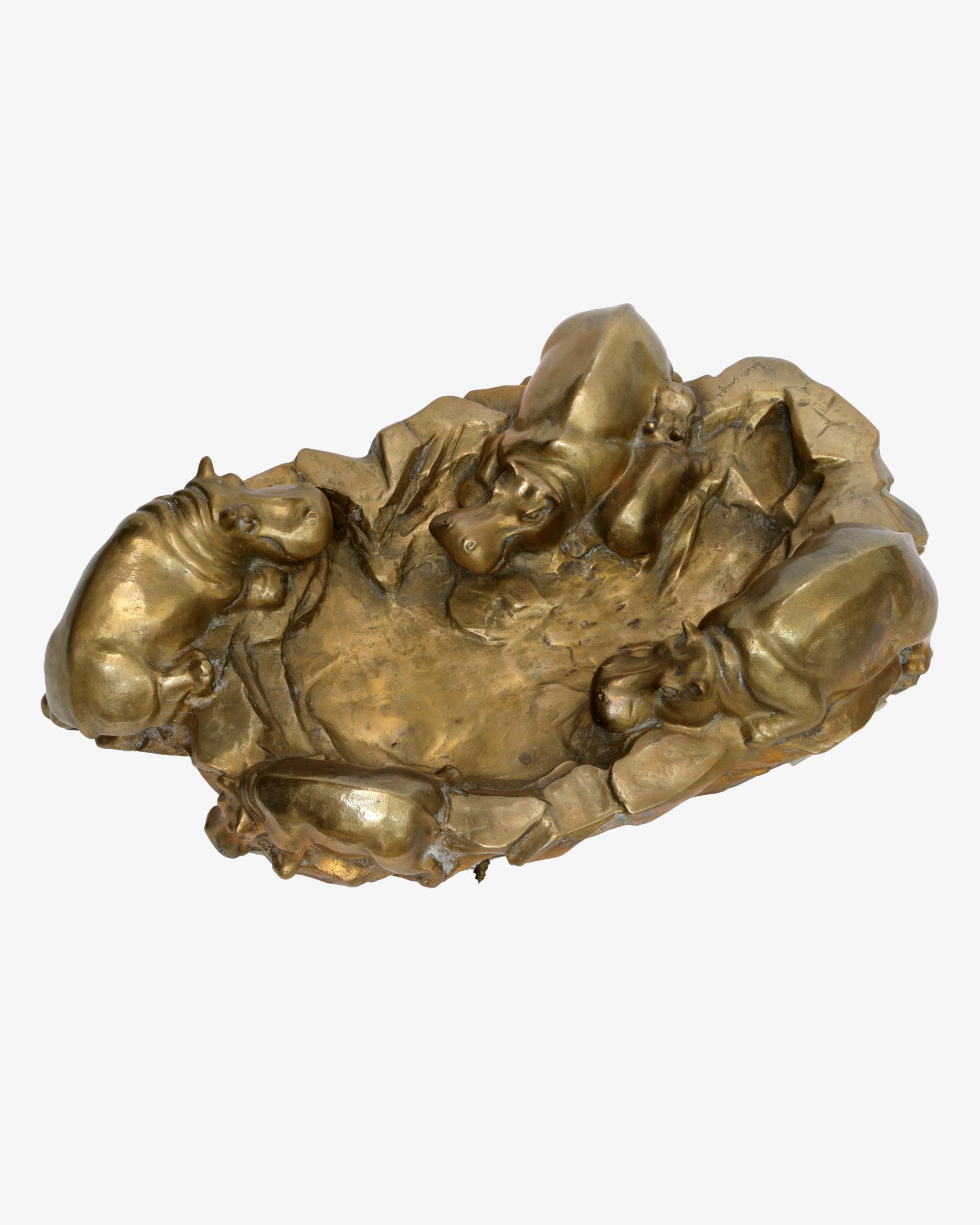 Raro Centrotavola Scultoreo Vasca Ippopotami 1973 Gabriella Crespi