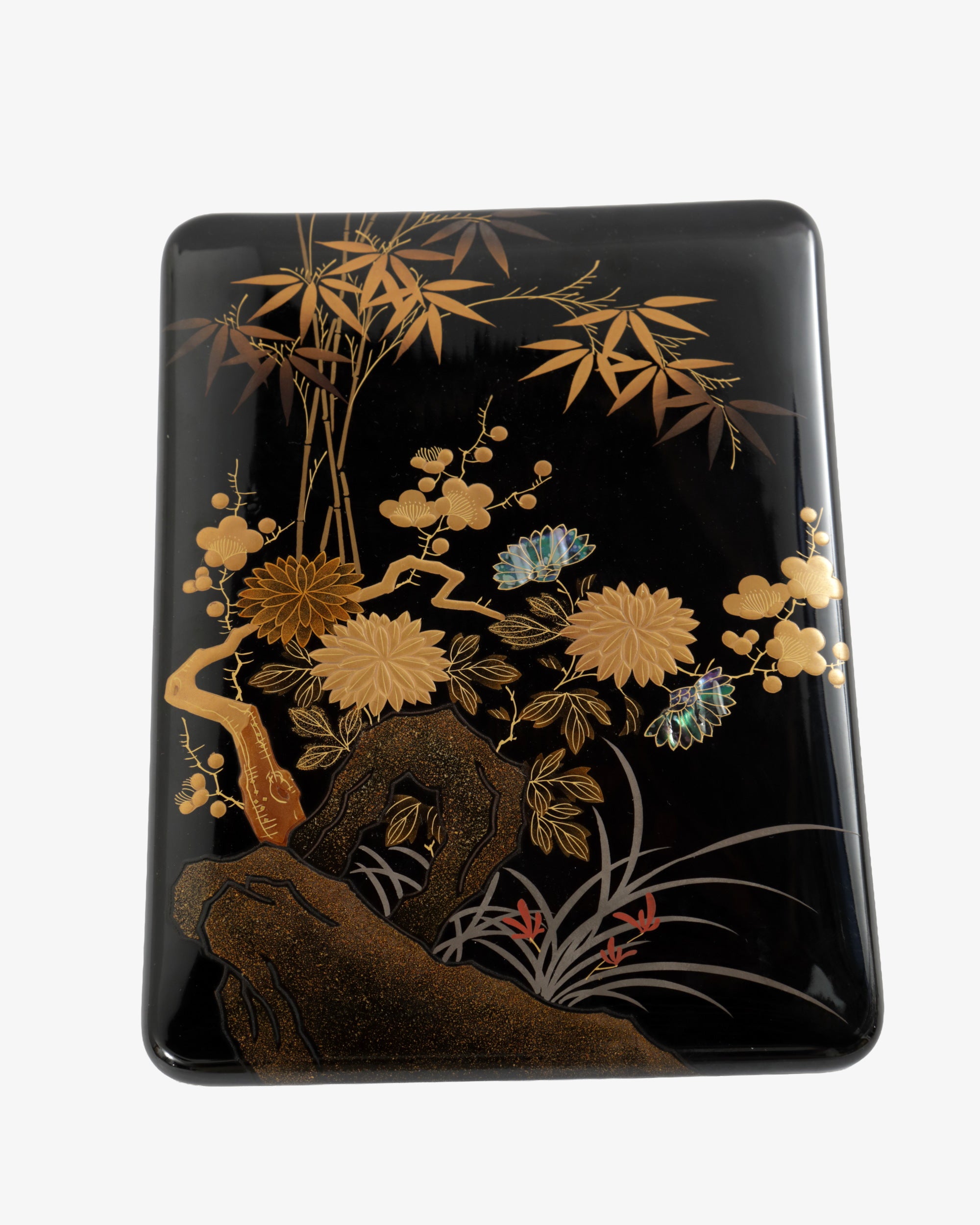 Scatola Suzuri-bako laccato con decoro floreale