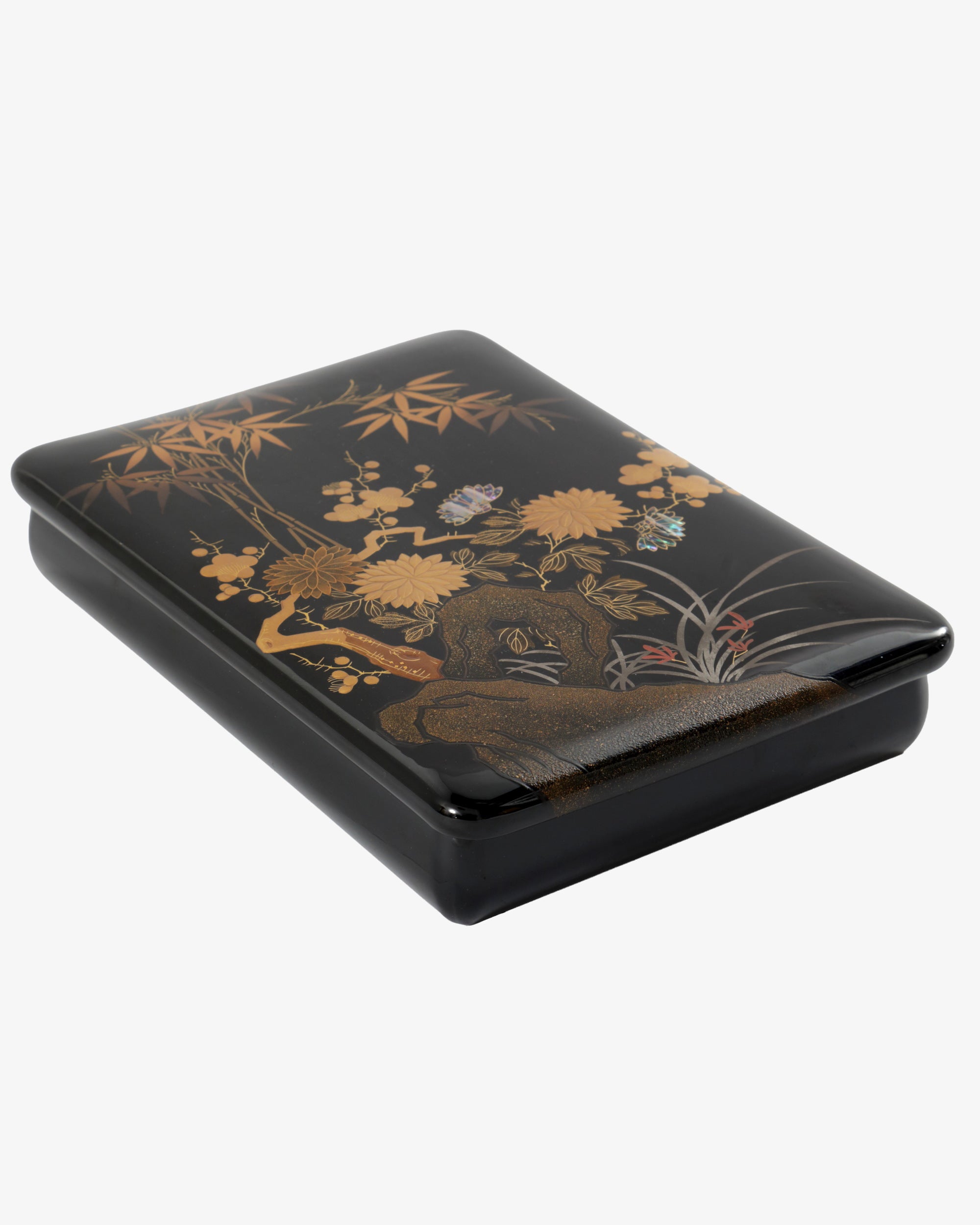 Scatola Suzuri-bako laccato con decoro floreale