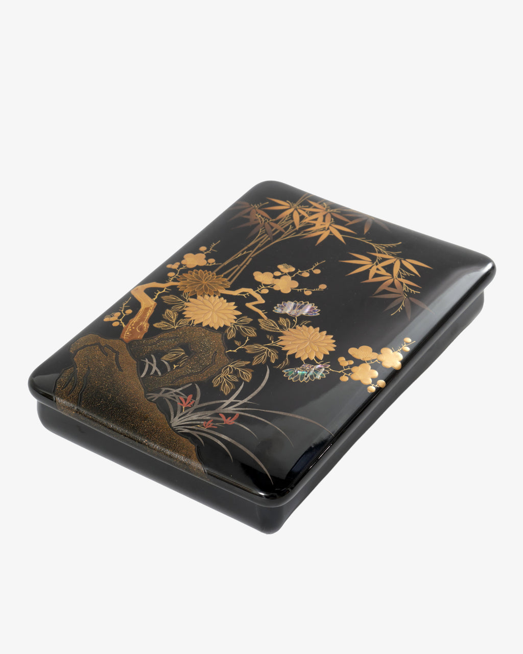 Scatola Suzuri-bako laccato con decoro floreale