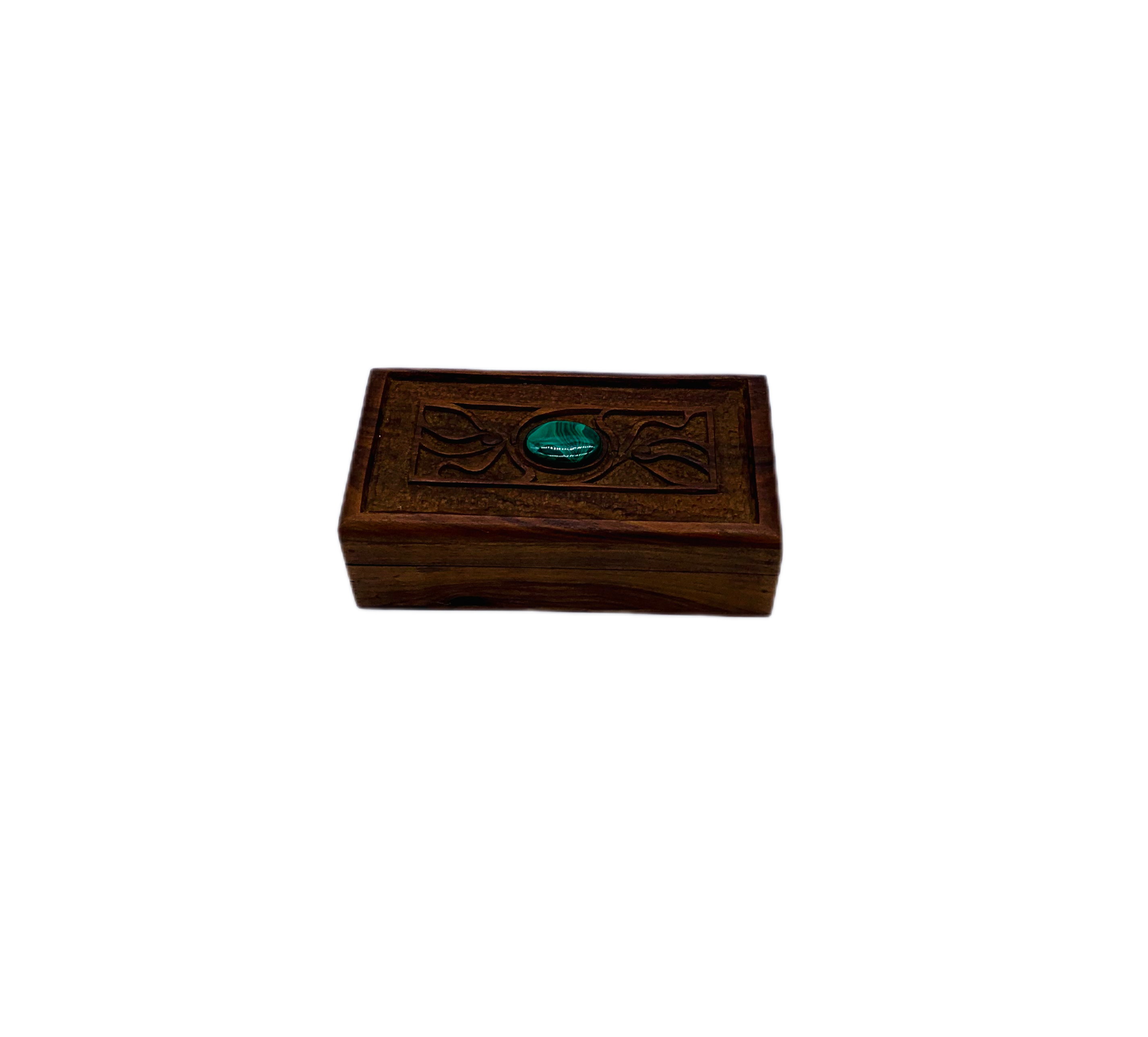 Vintage wooden box inlaid malachite gem