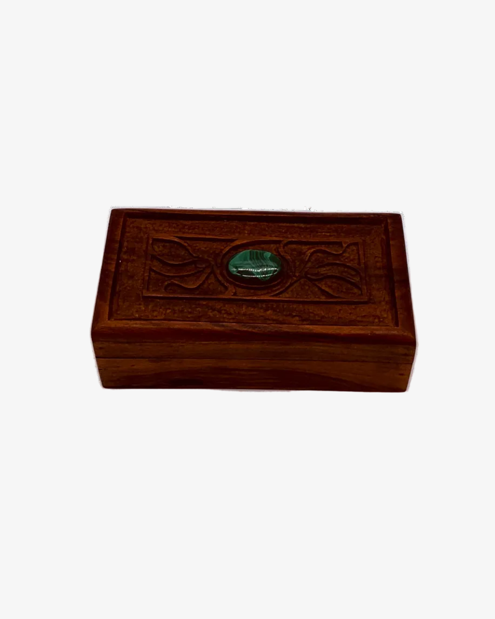 Vintage wooden box inlaid malachite gem