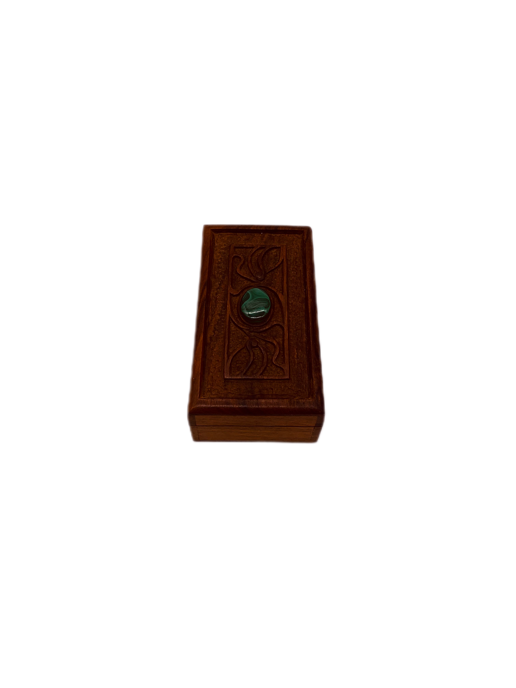 Vintage wooden box inlaid malachite gem
