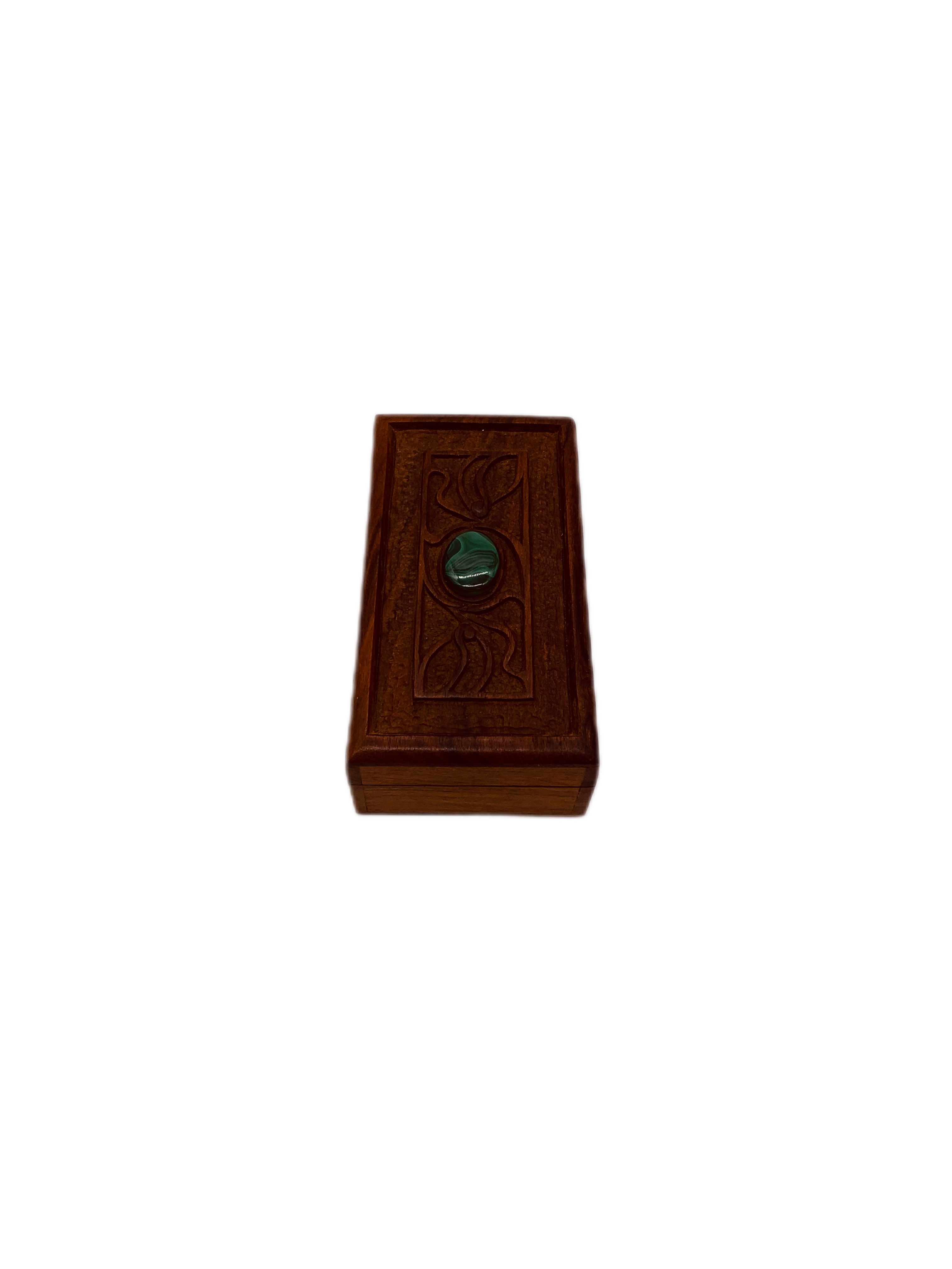 Vintage wooden box inlaid malachite gem