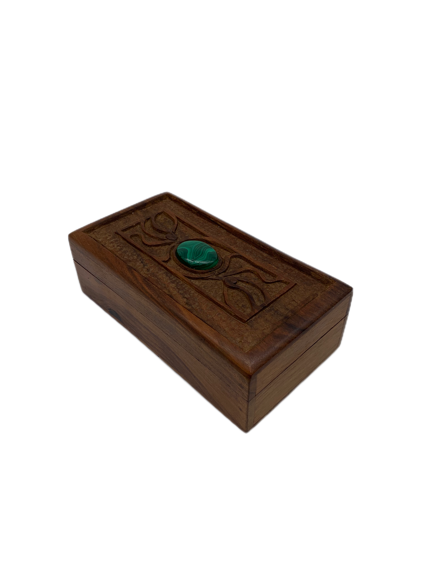 Vintage wooden box inlaid malachite gem