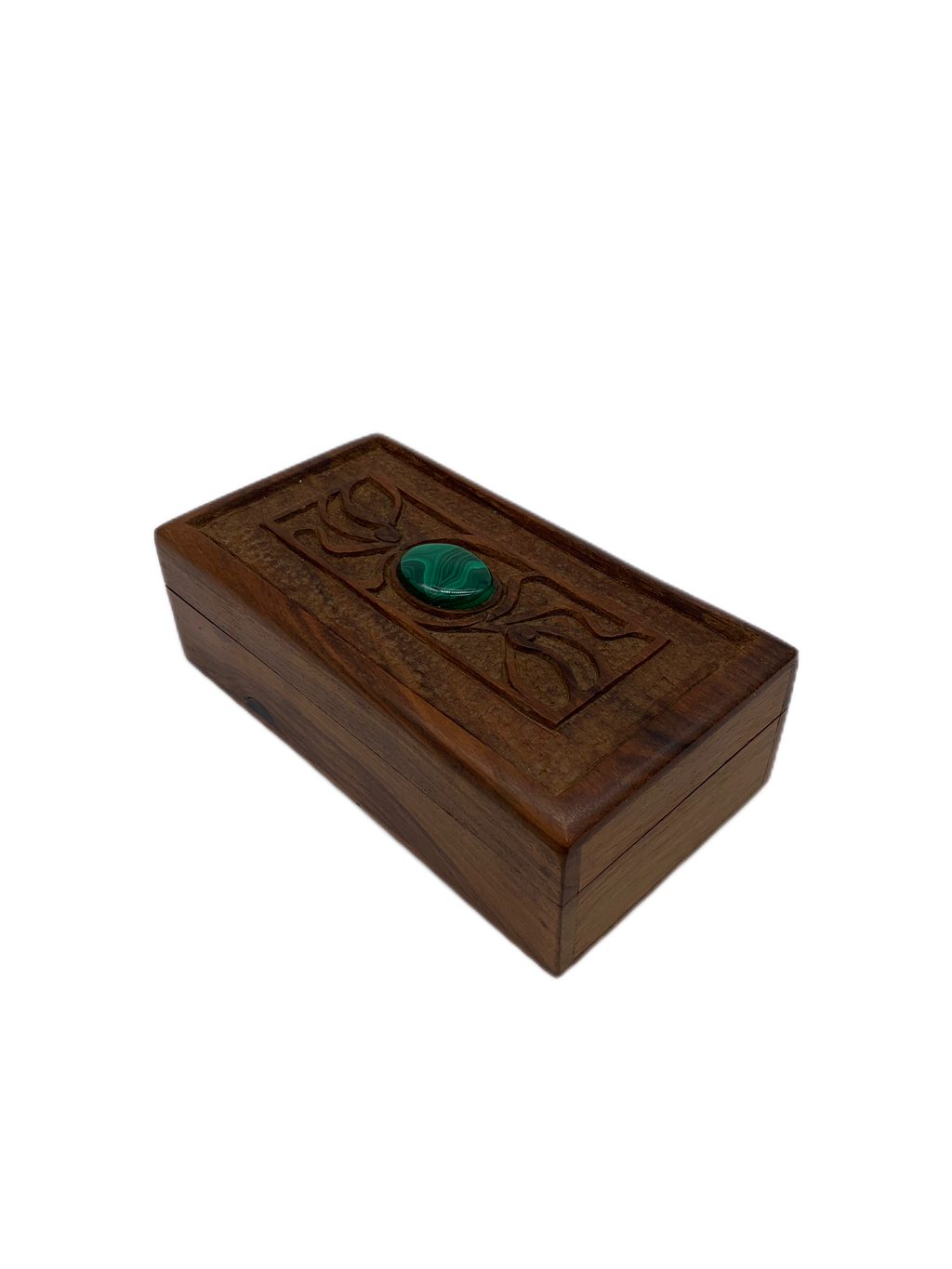 Vintage wooden box inlaid malachite gem