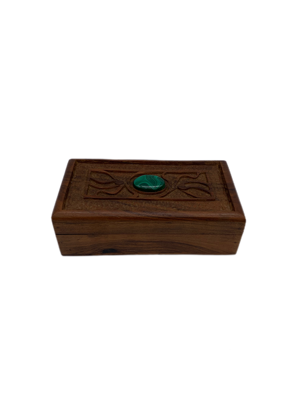 Vintage wooden box inlaid malachite gem