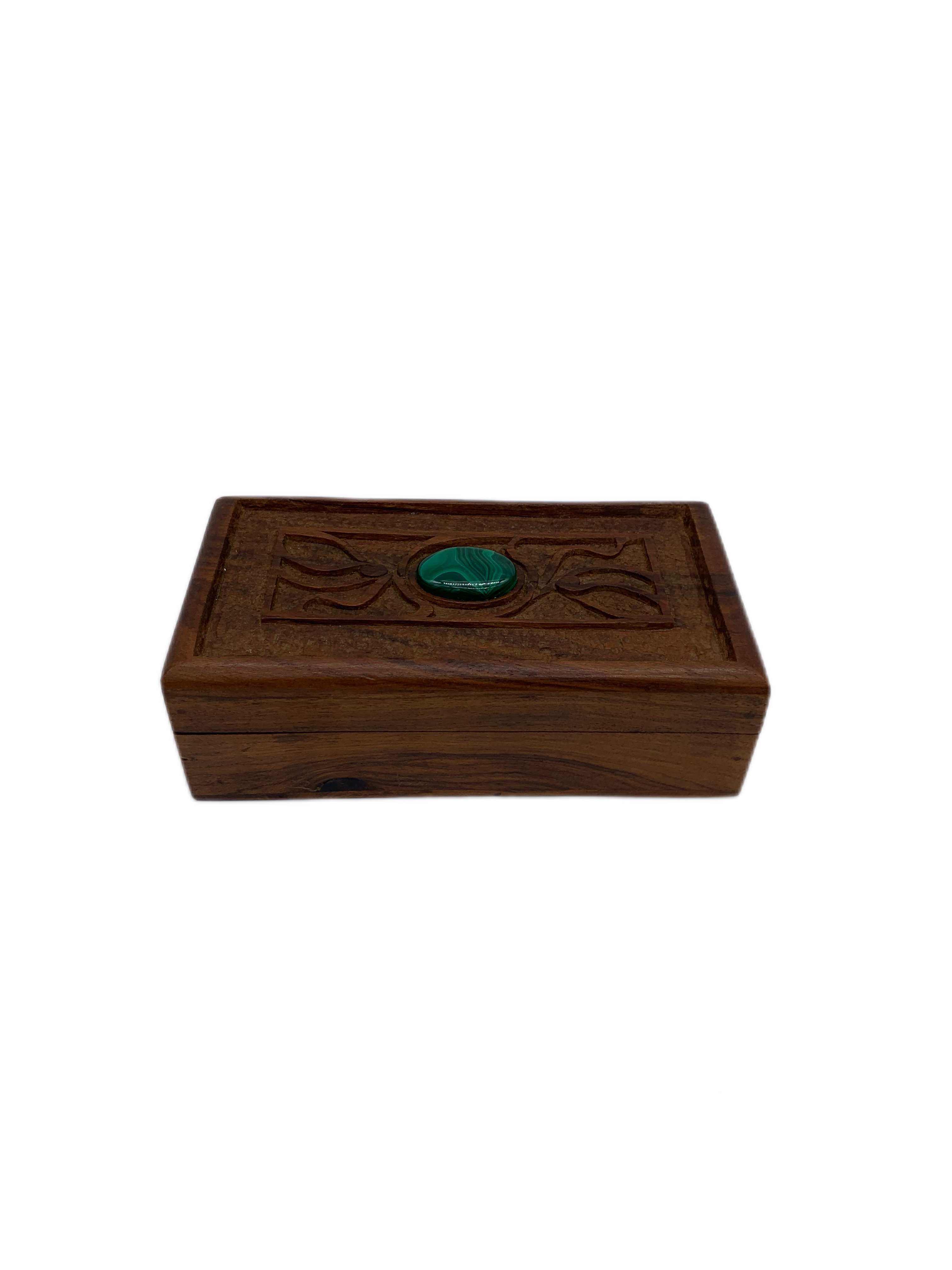 Vintage wooden box inlaid malachite gem