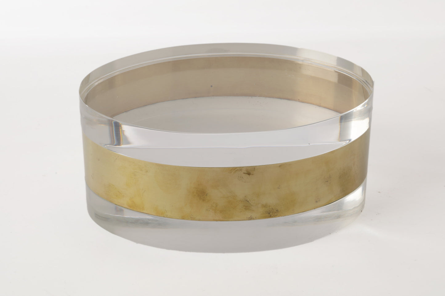 Scatola ovale plexiglass fascia ottone anni 70