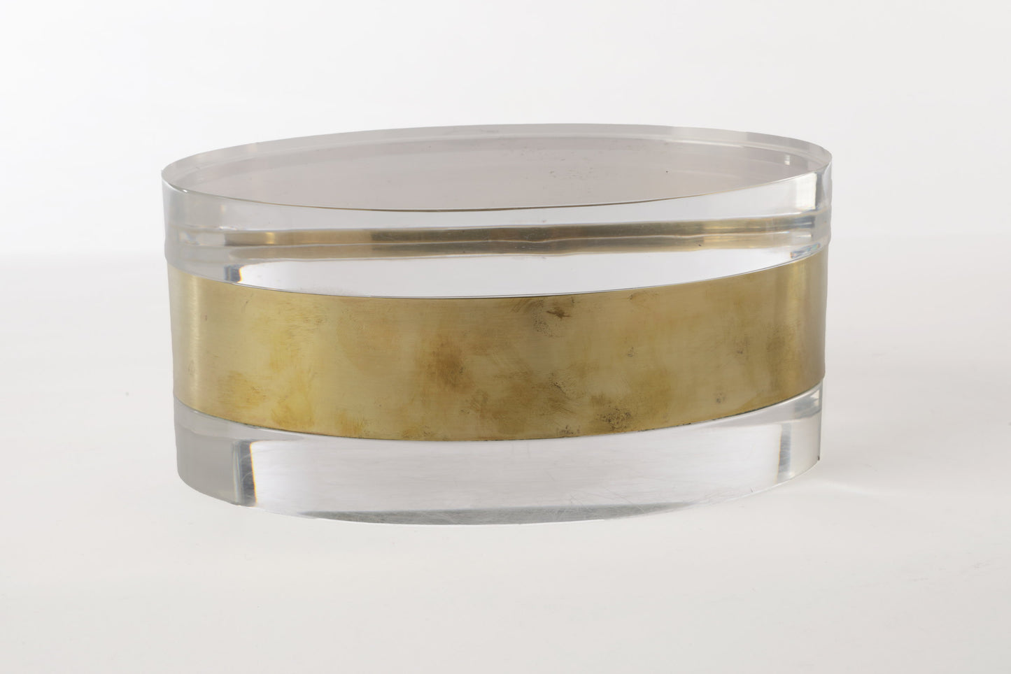 Scatola ovale plexiglass fascia ottone anni 70