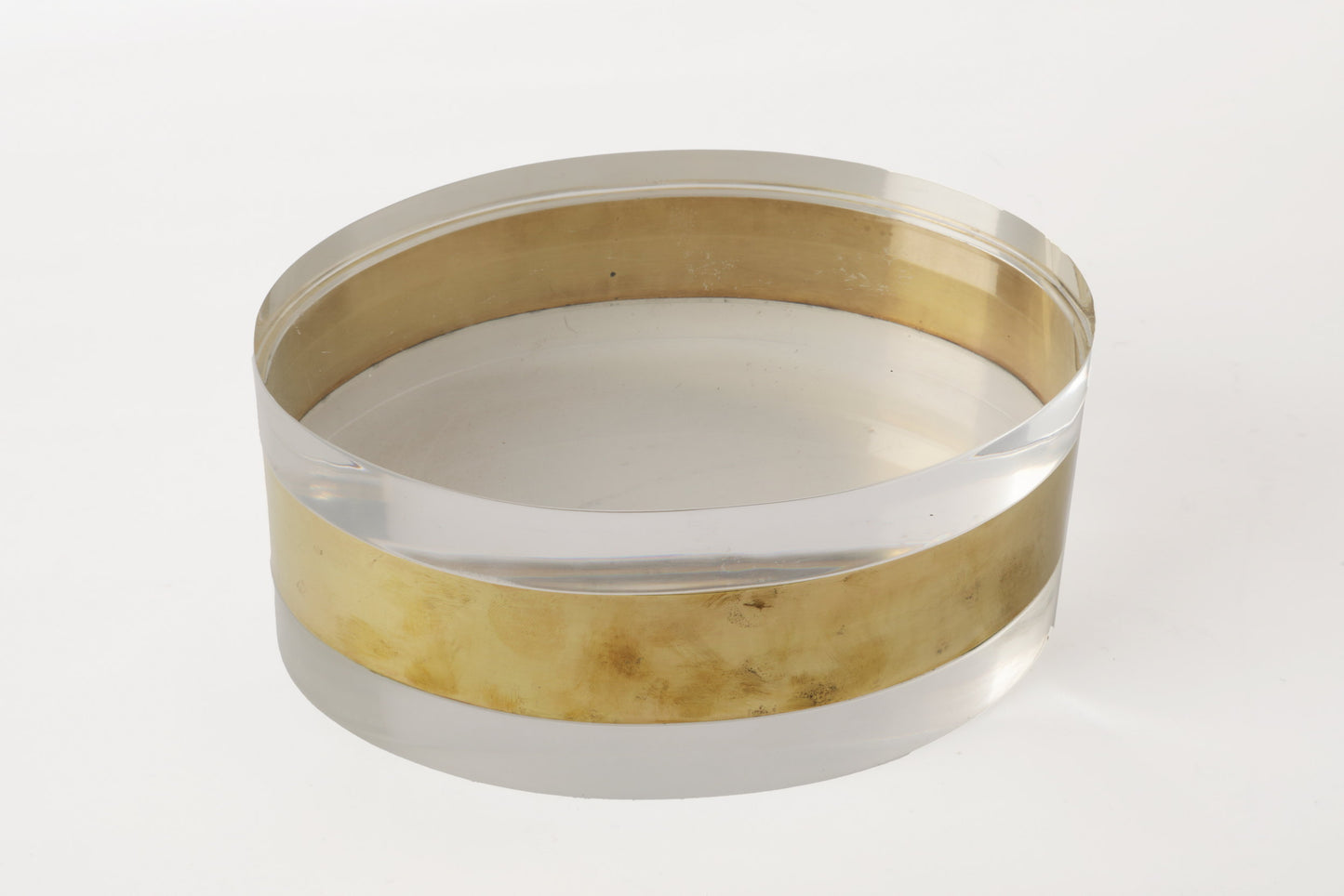 Scatola ovale plexiglass fascia ottone anni 70