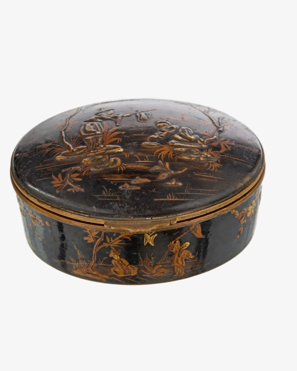 Black painted oriental porcelain box