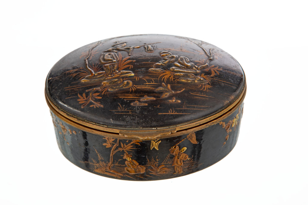 Black painted oriental porcelain box