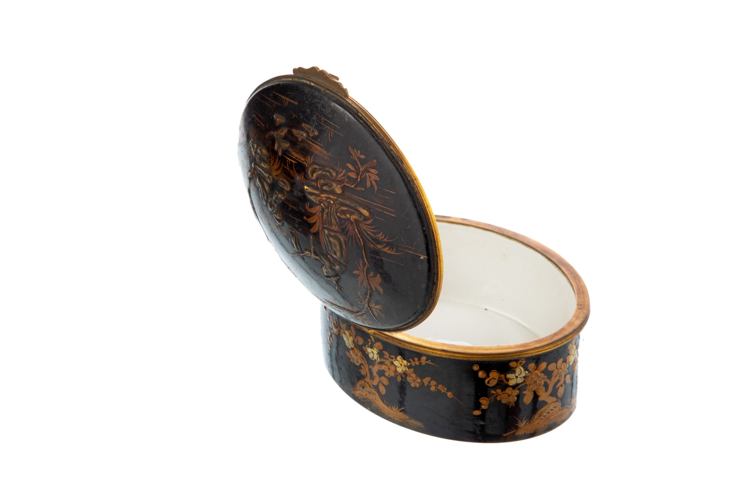 Black painted oriental porcelain box