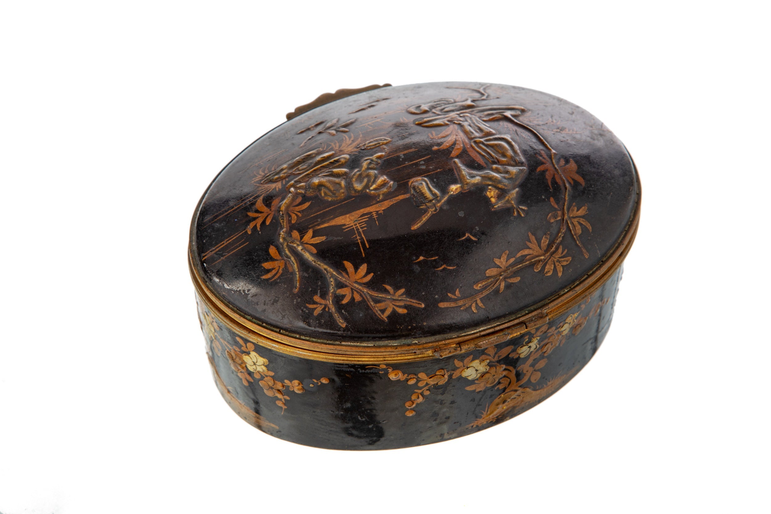Black painted oriental porcelain box