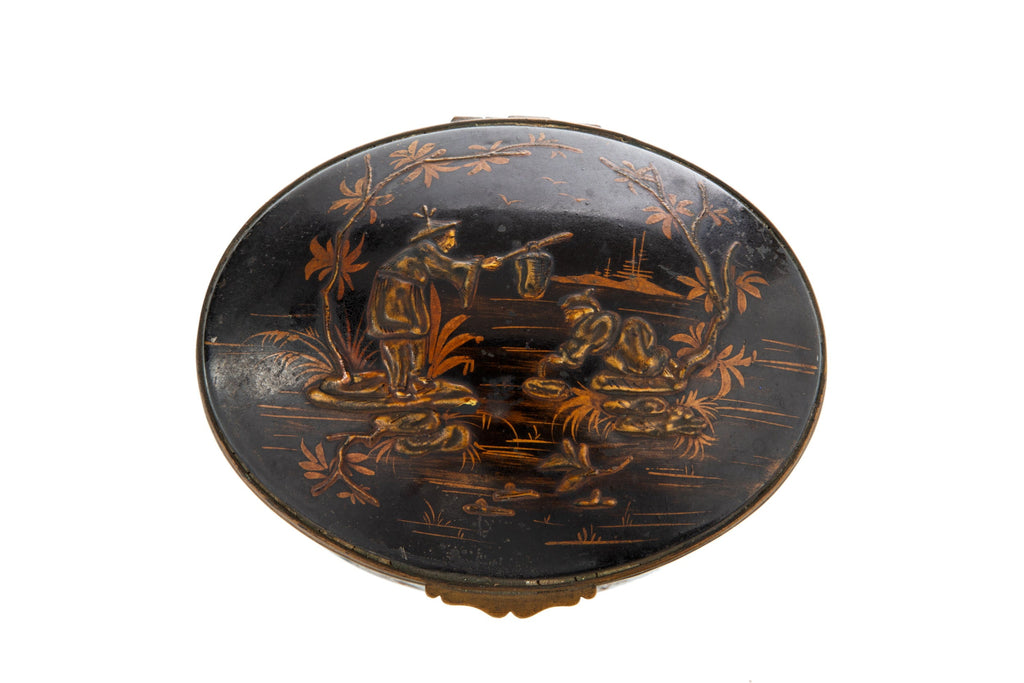 Black painted oriental porcelain box