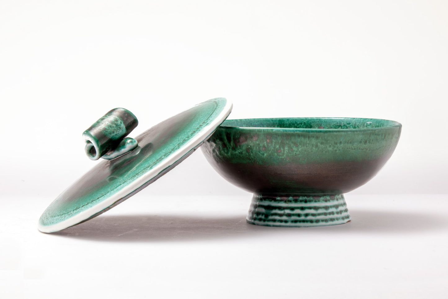 Scatola tonda ceramica smaltata verde acqua anni 50