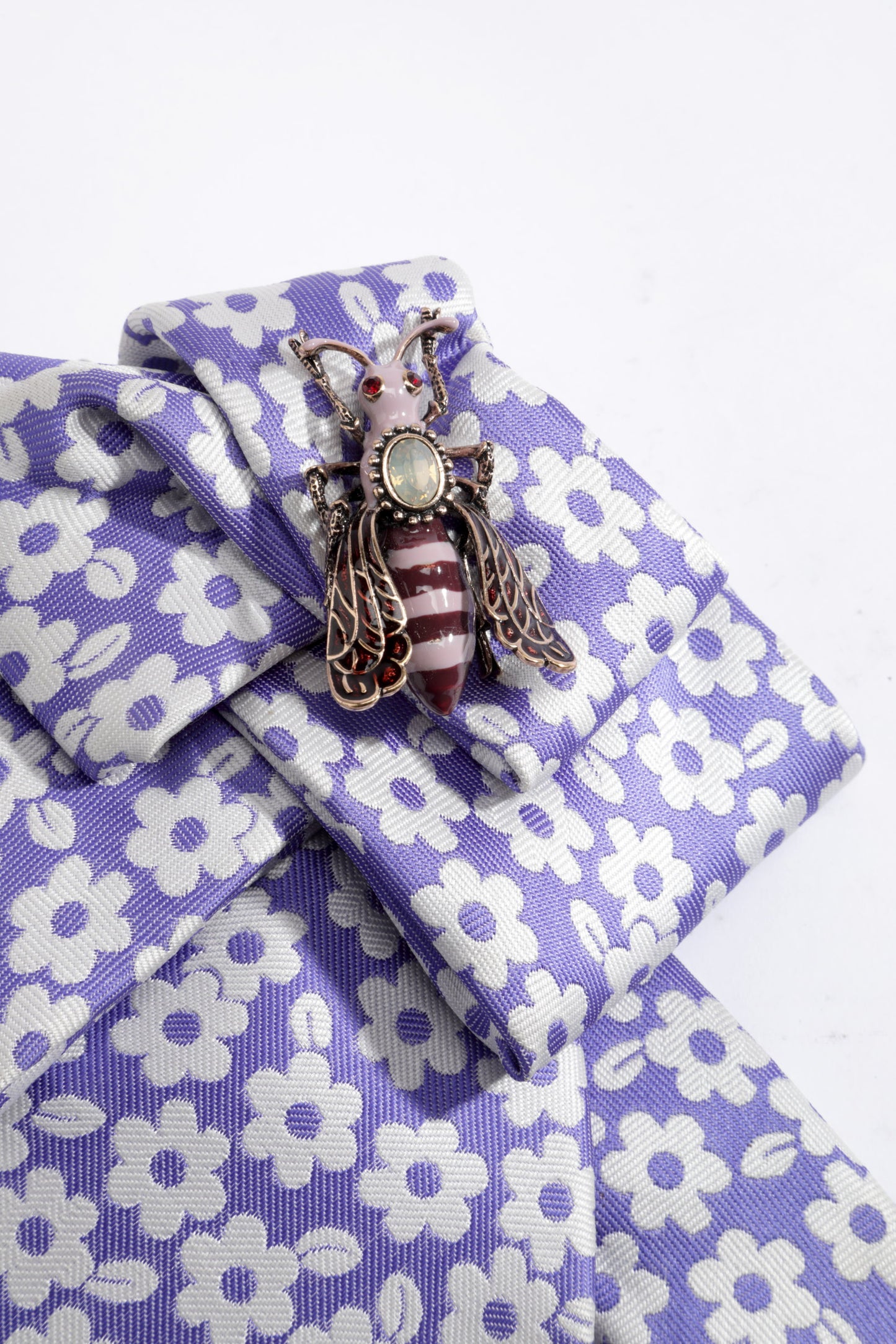 Lilac silk tie scarf with white flowers