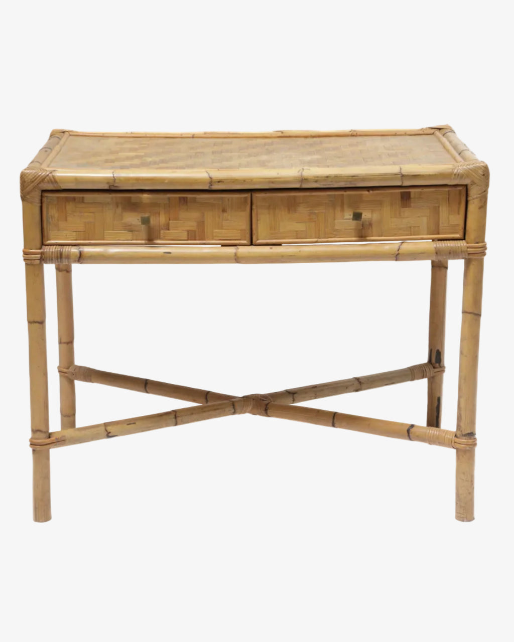 70's pressed rattan wicker desk