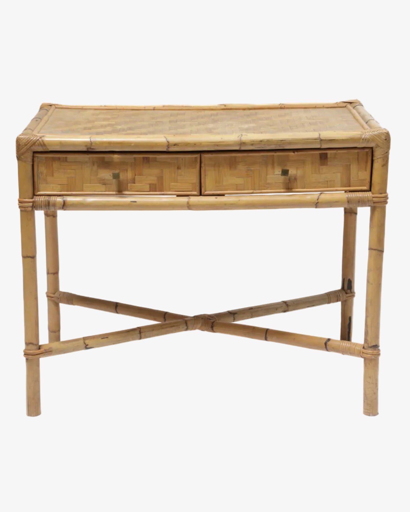 70's pressed rattan wicker desk