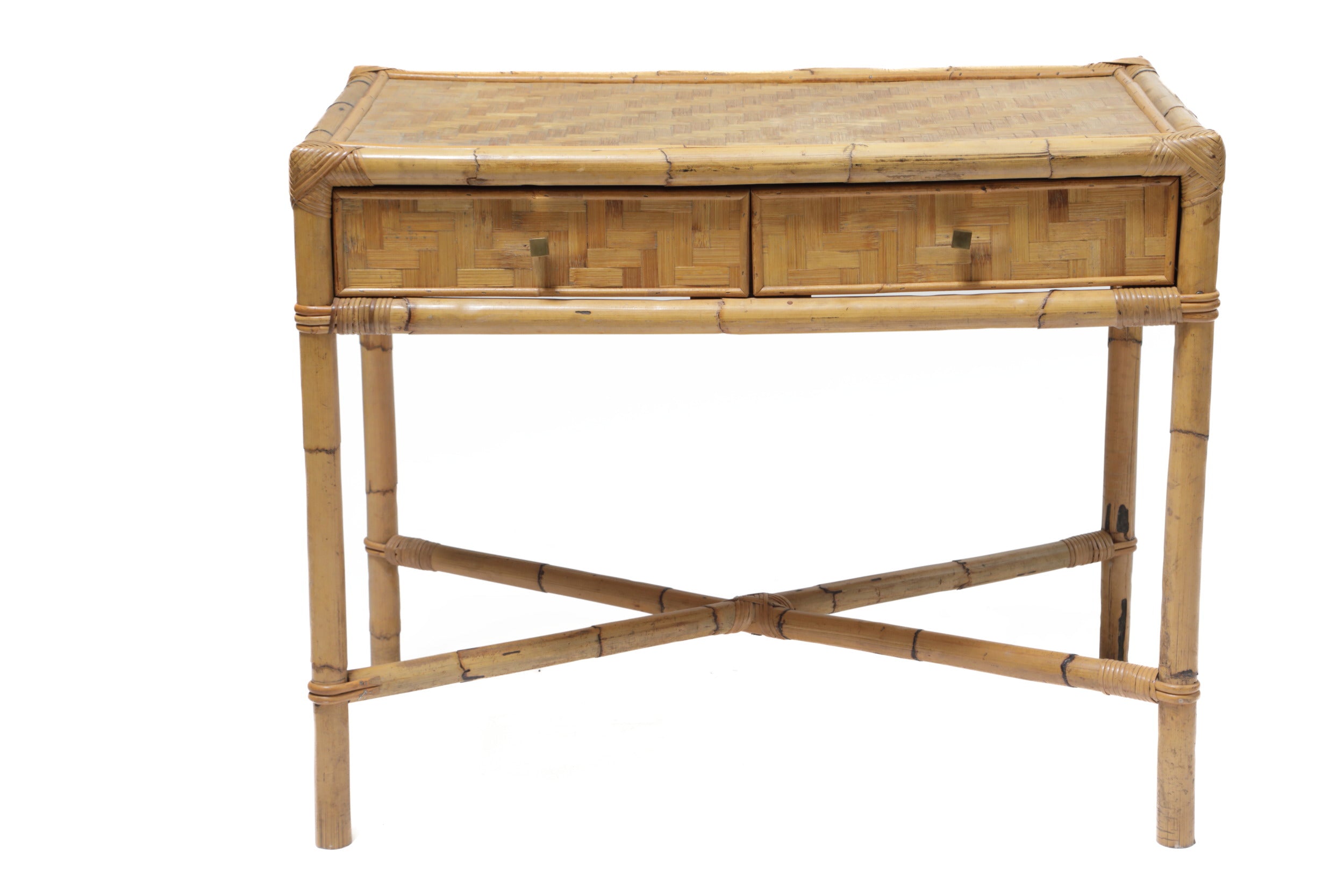 70's pressed rattan wicker desk
