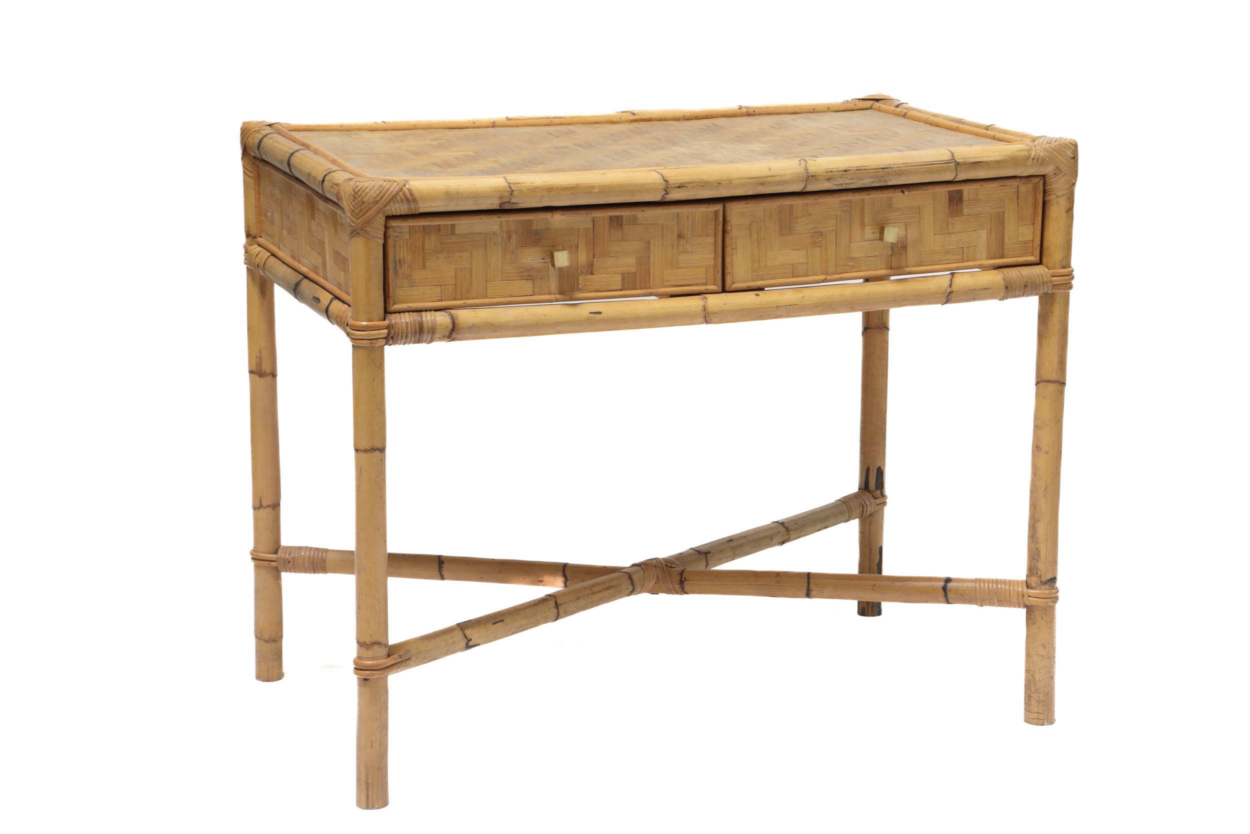 70's pressed rattan wicker desk