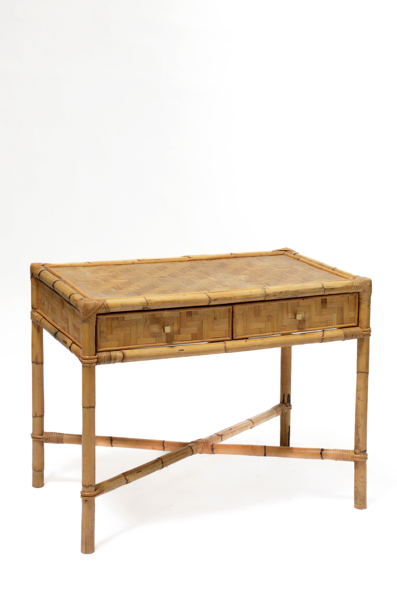 70's pressed rattan wicker desk
