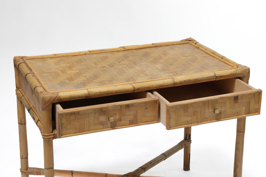 70's pressed rattan wicker desk