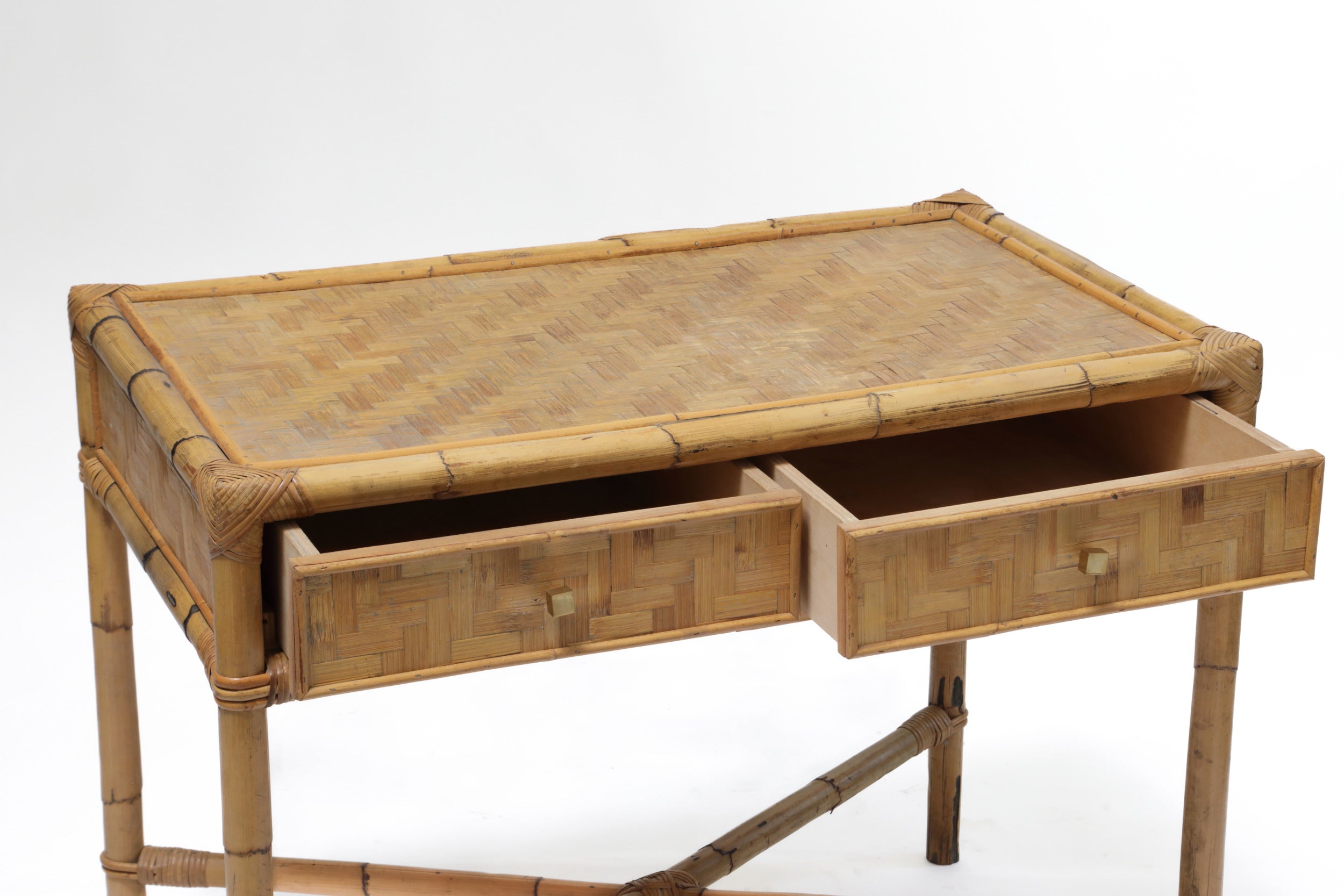 70's pressed rattan wicker desk