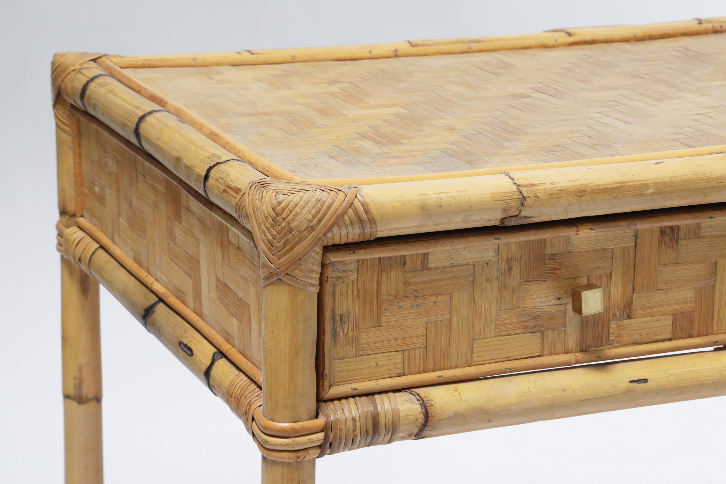 70's pressed rattan wicker desk
