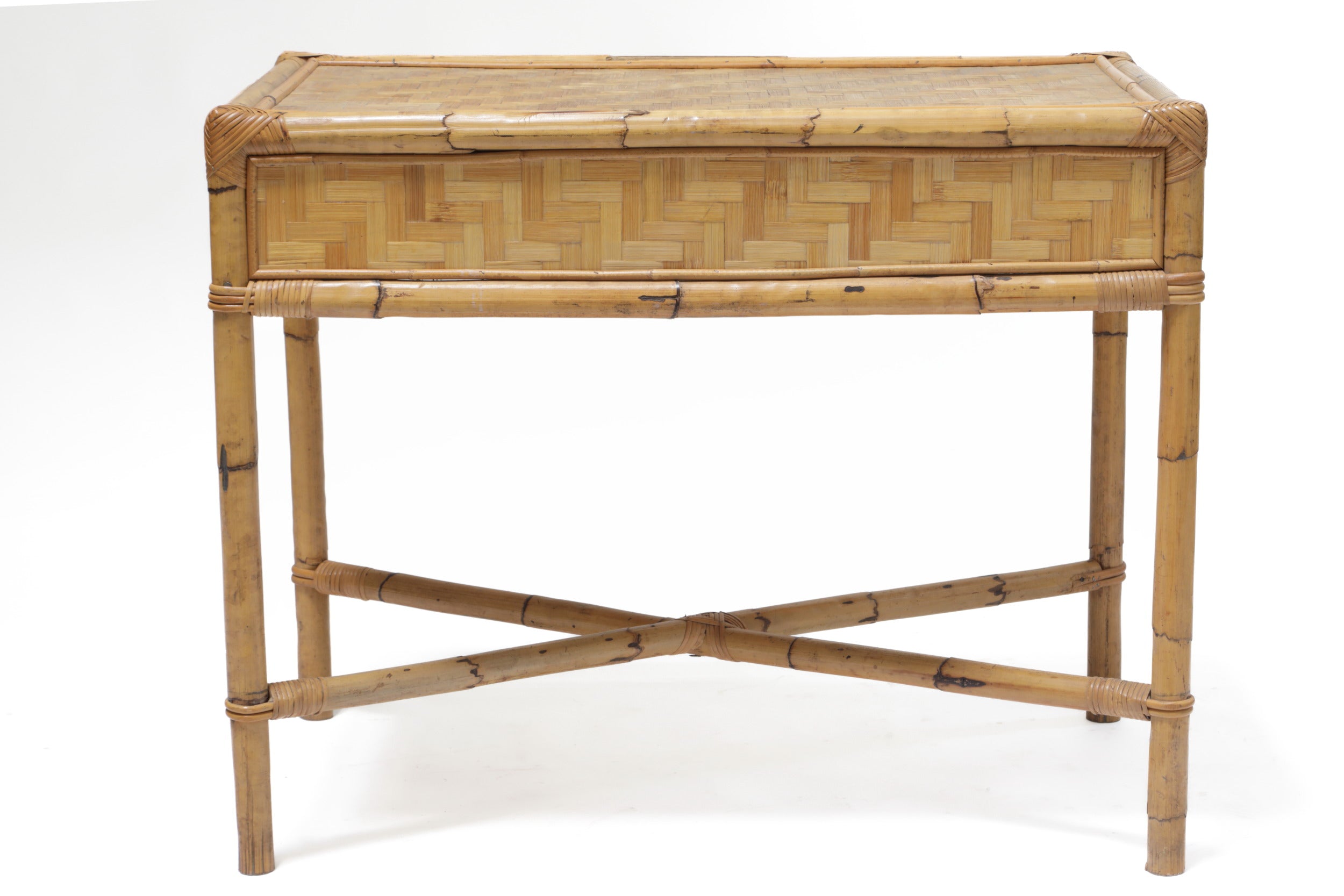 70's pressed rattan wicker desk