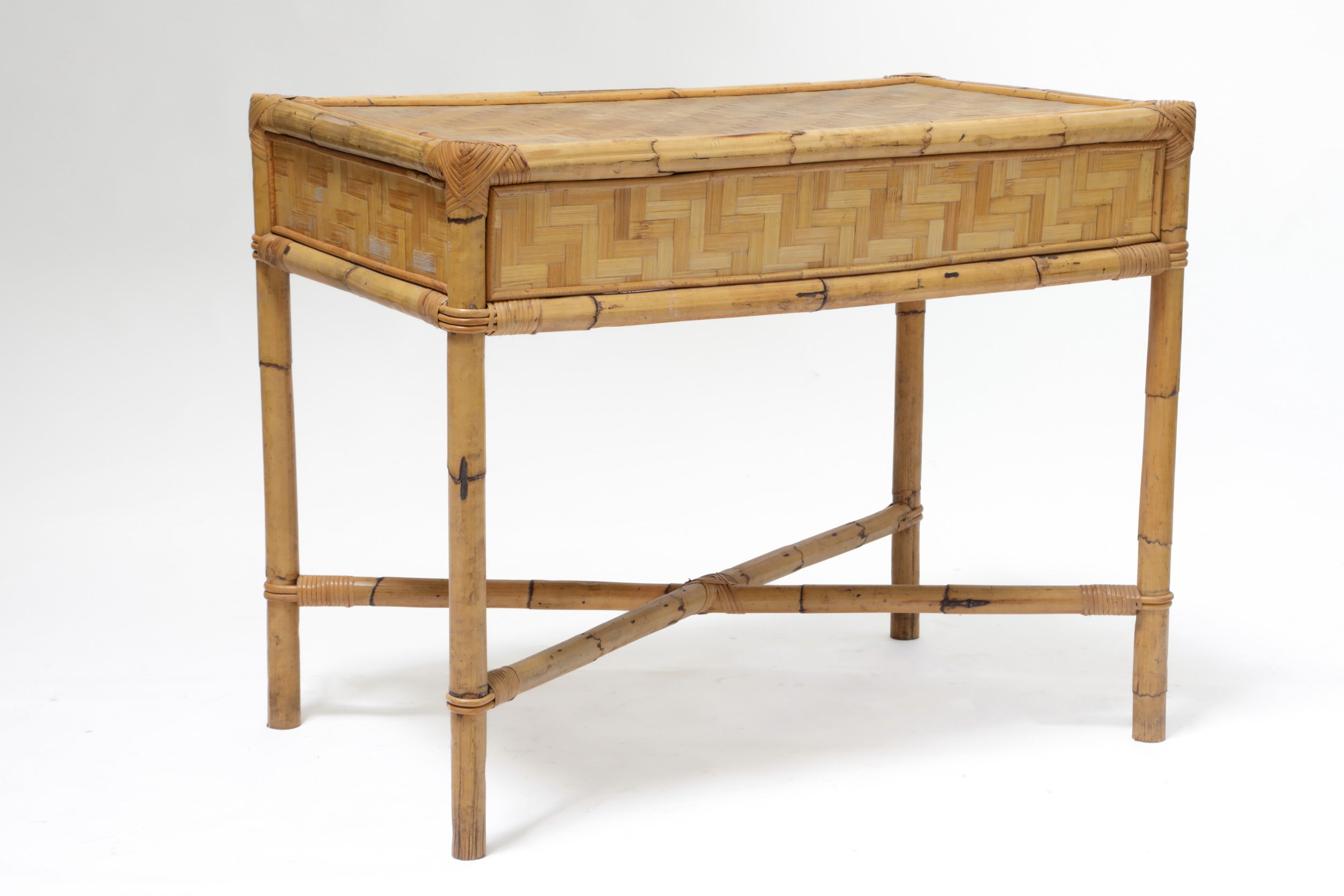 70's pressed rattan wicker desk