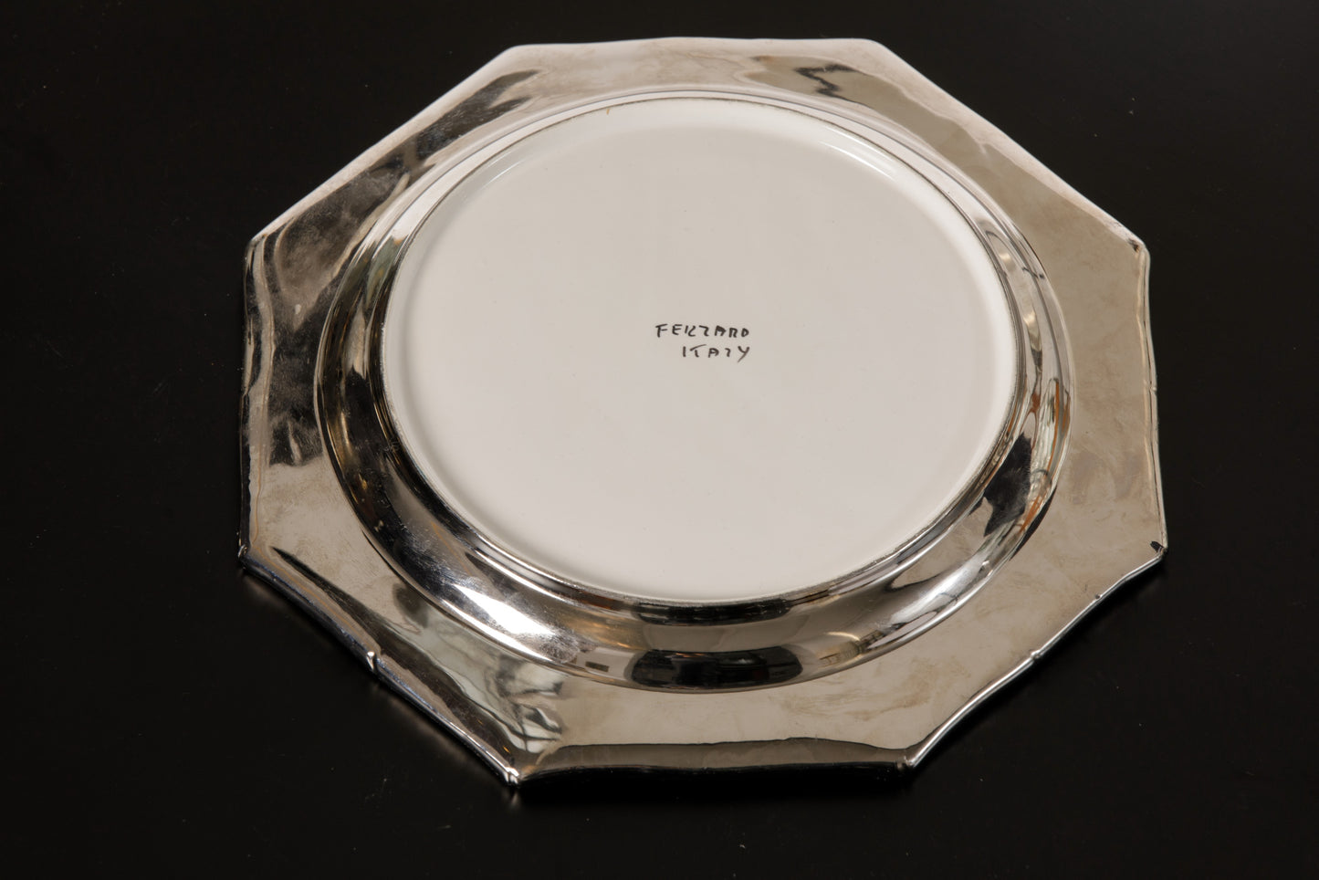 Six silver-plated Ferraro bamboo ceramic plates