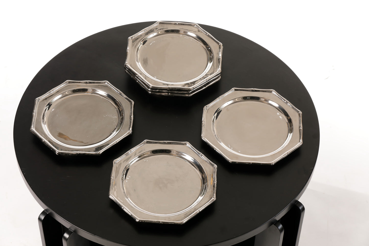 Six silver-plated Ferraro bamboo ceramic plates