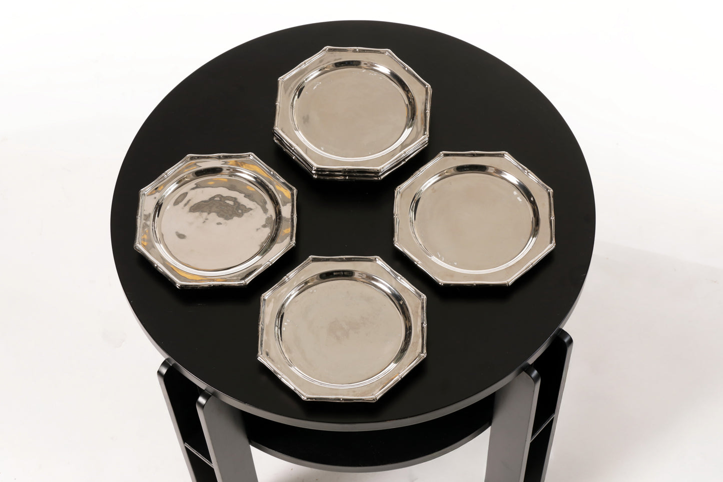 Six silver-plated Ferraro bamboo ceramic plates