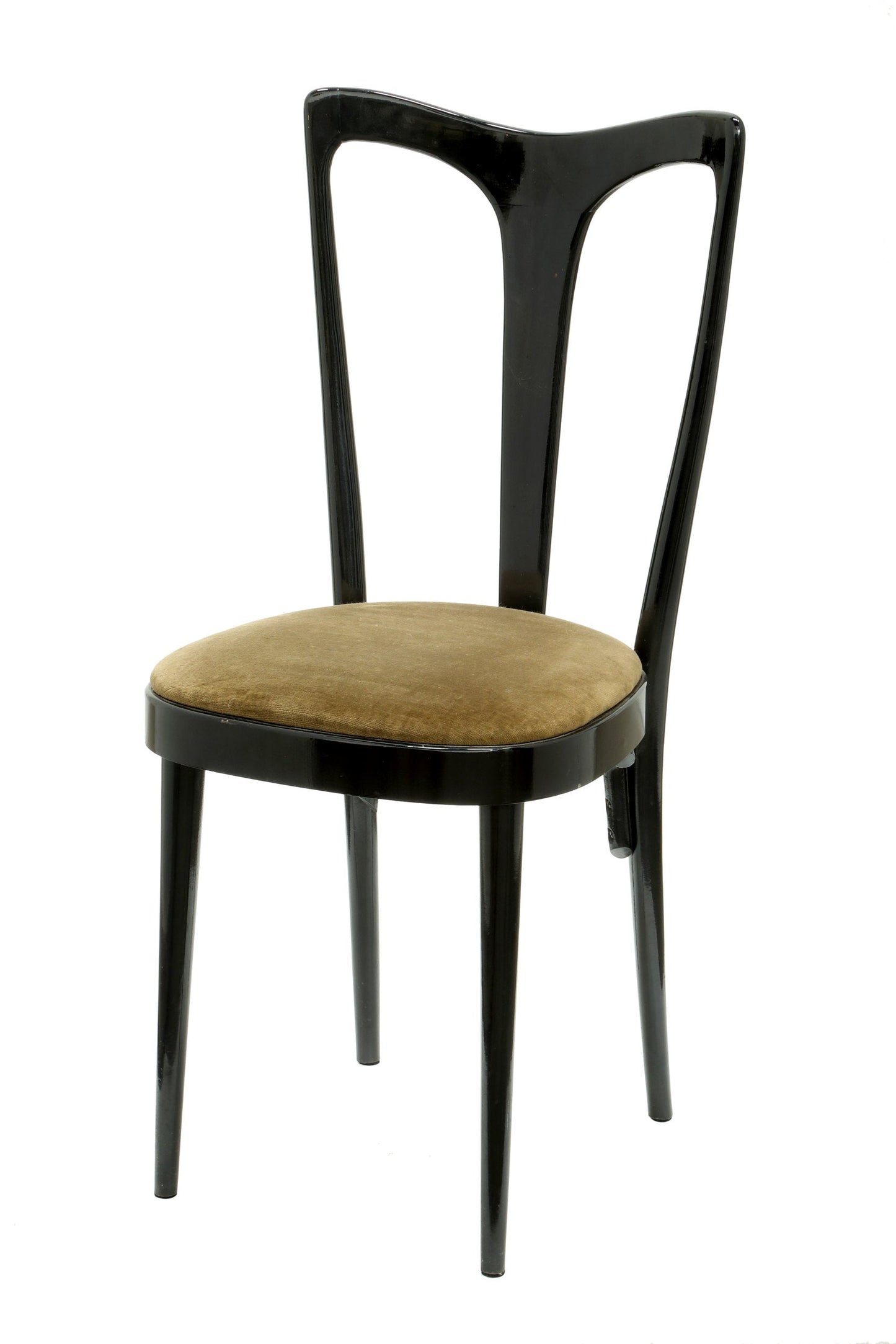 Six 1950s black lacquered chairs