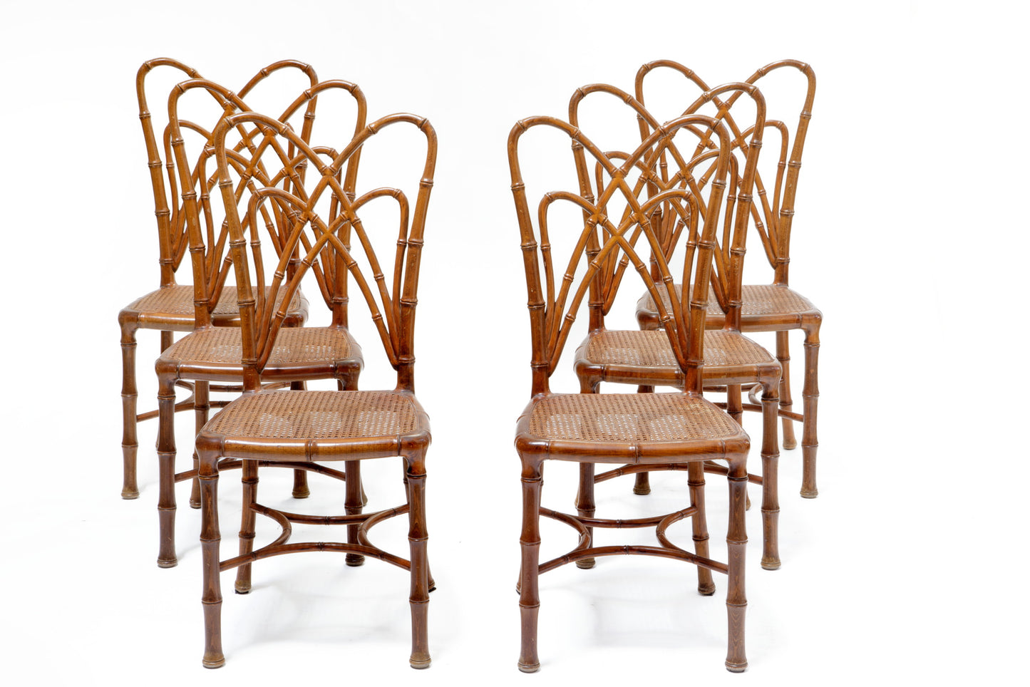 Sei sedie legno decoro bamboo anni 70