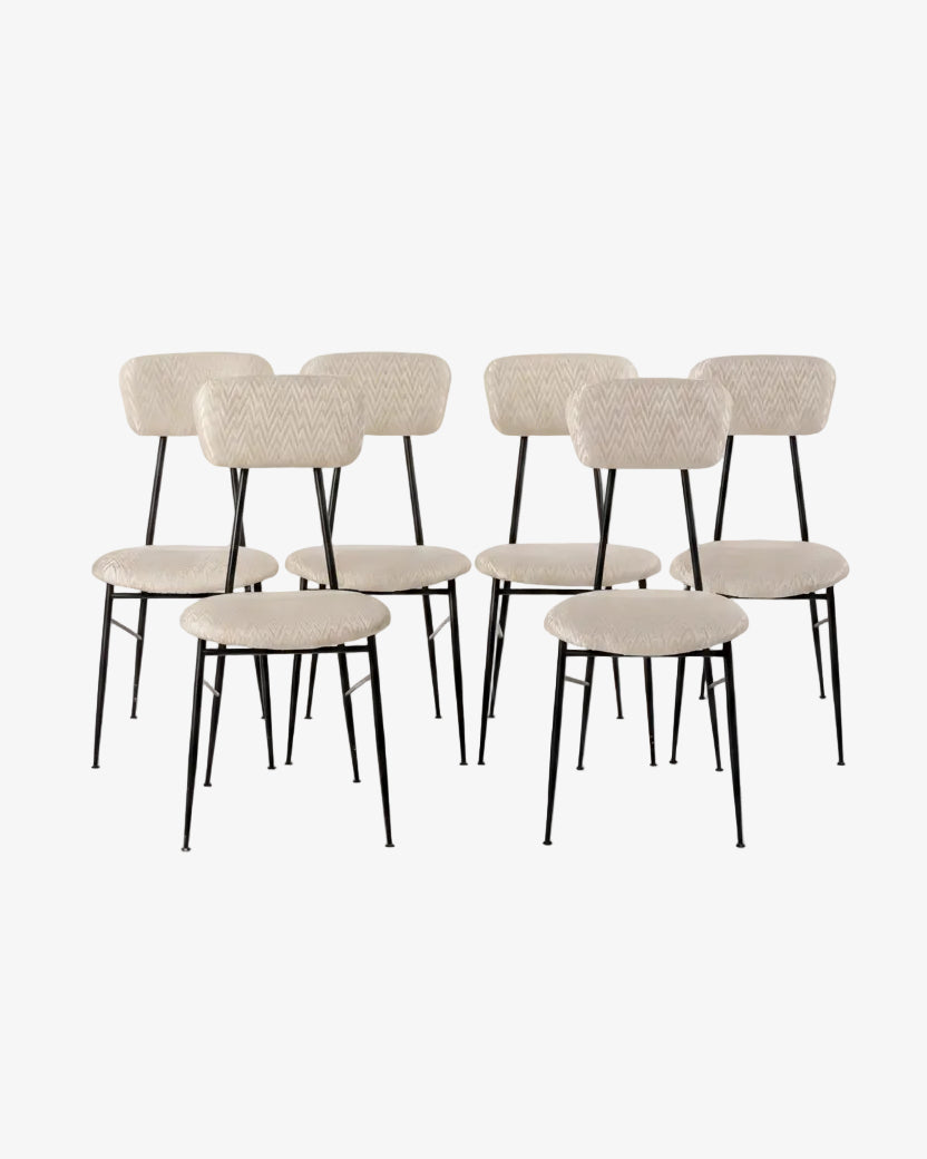 Six ivory herringbone fabric chairs reinterpreted by triplef