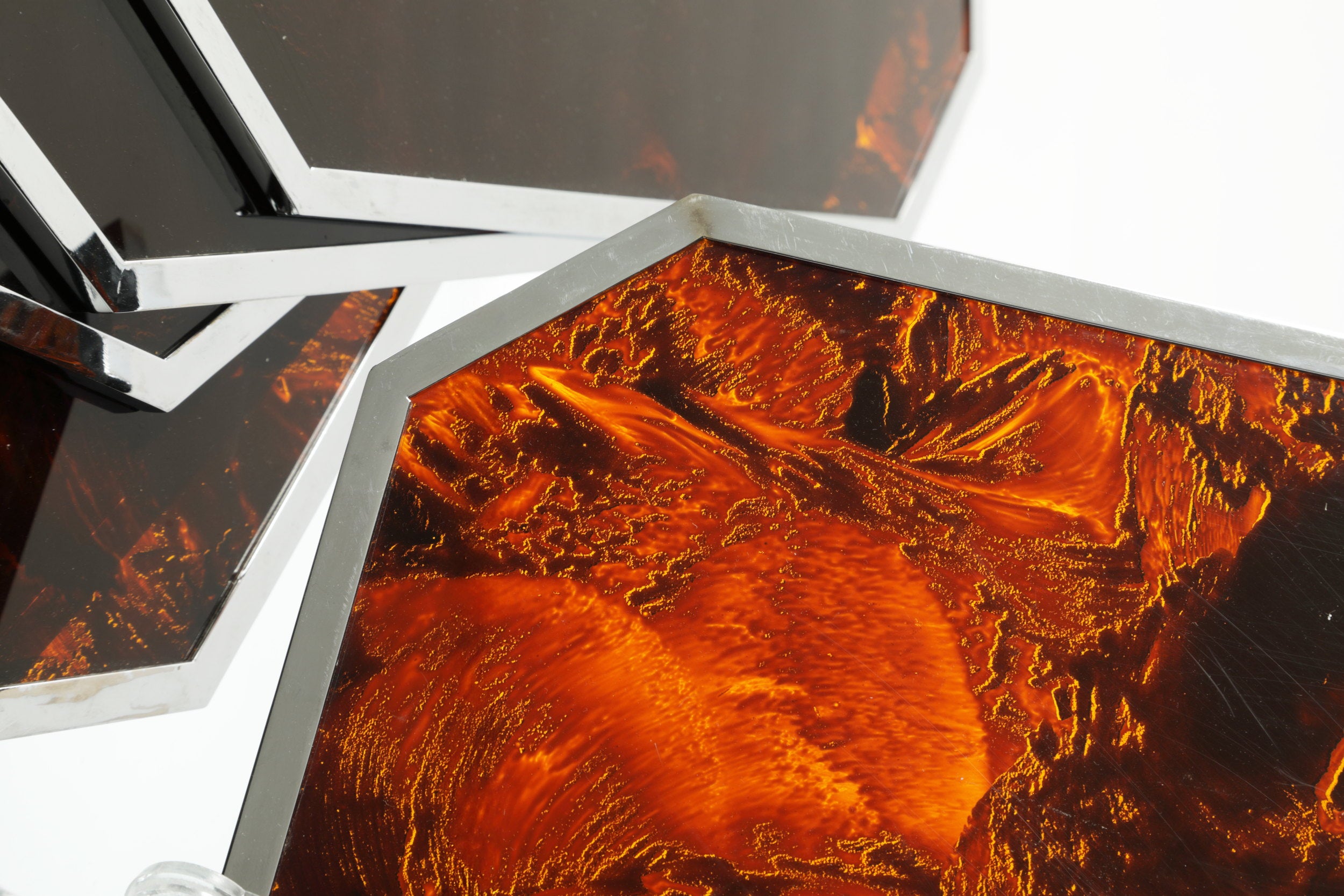 Six 1970s placemats in steel and lucite