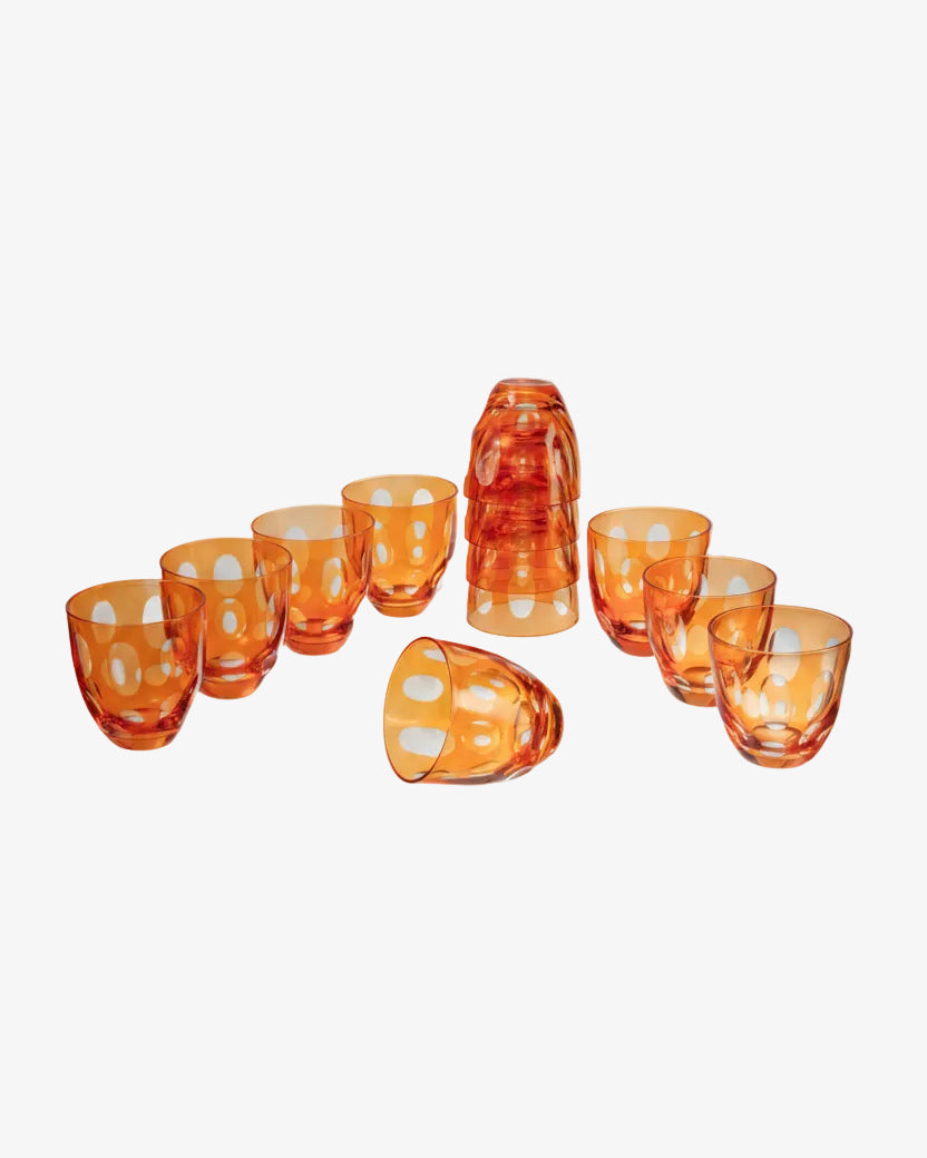 Orange crystal glass set with sphere motif