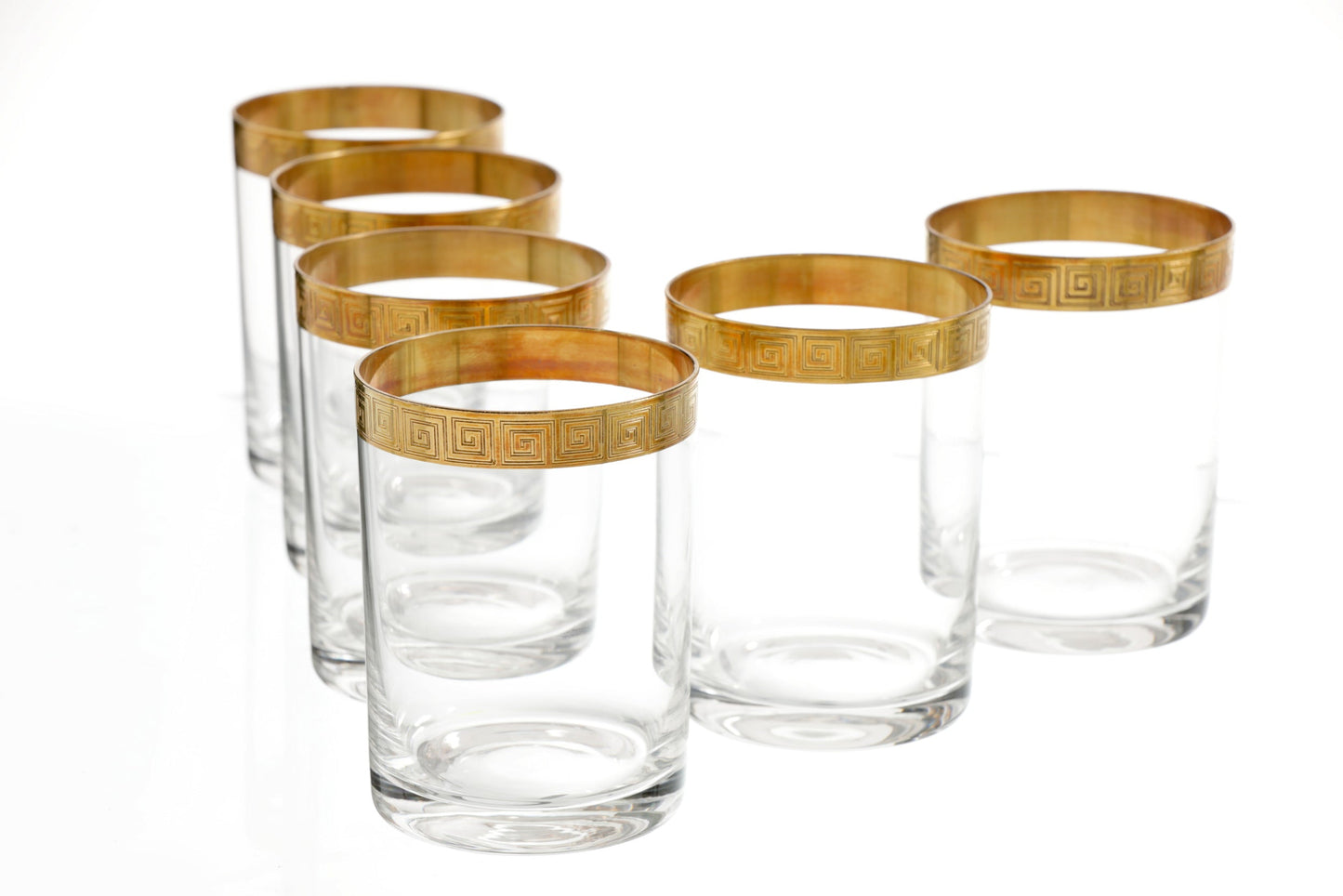 Crystal glass set with gold Greek edge