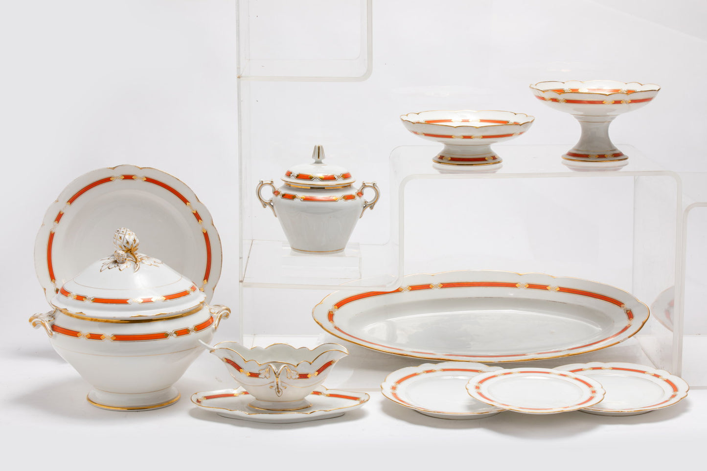 Orange lozenge porcelain serving set