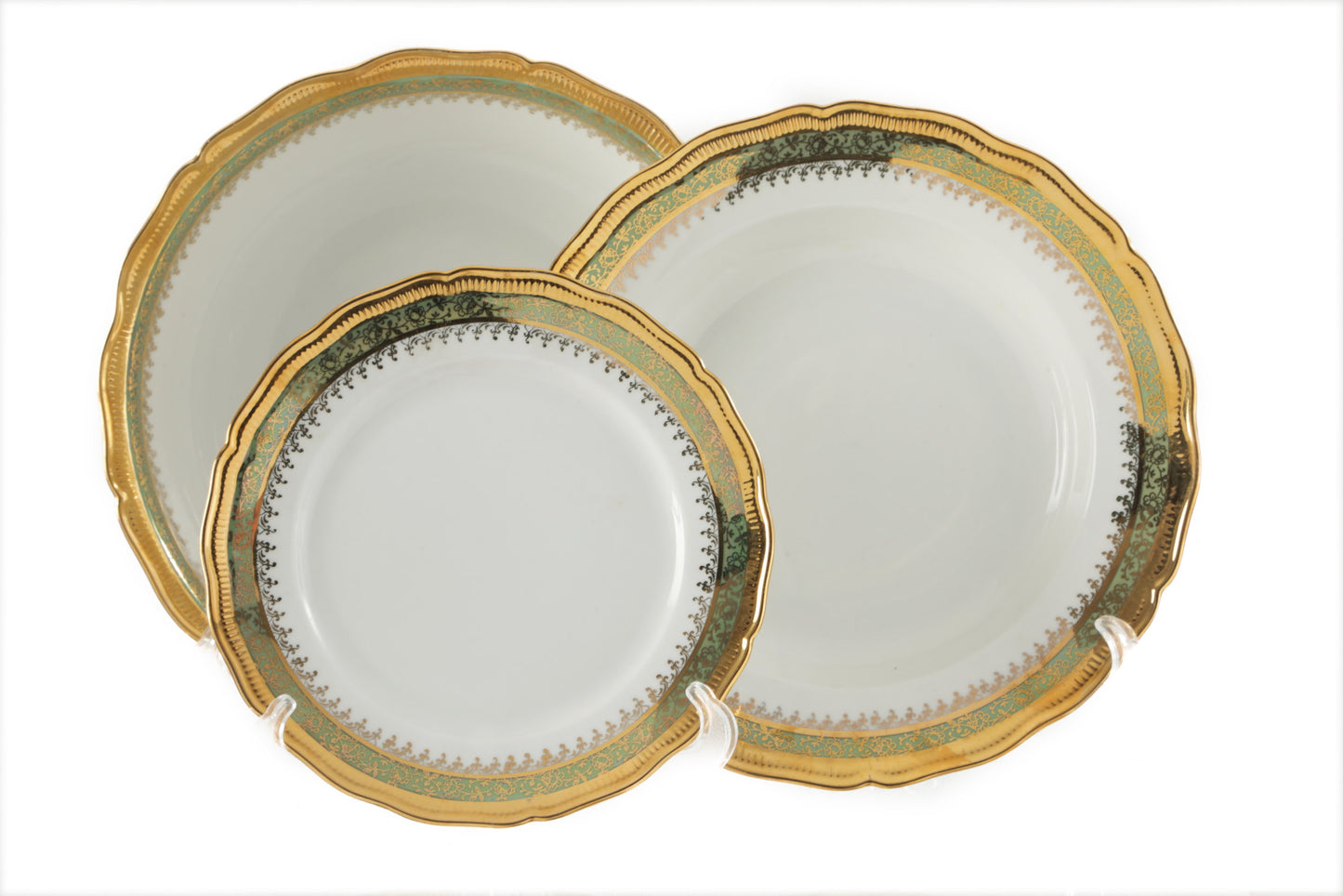 Seltmann "Renate" dinner set with green and gold border, 1960s