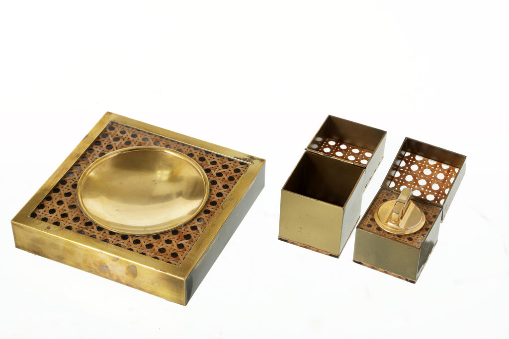 70s brass and Vienna straw smoke set