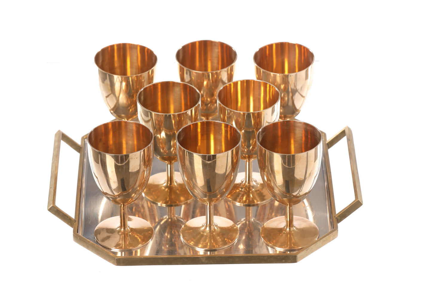 Goblet set with brass tray