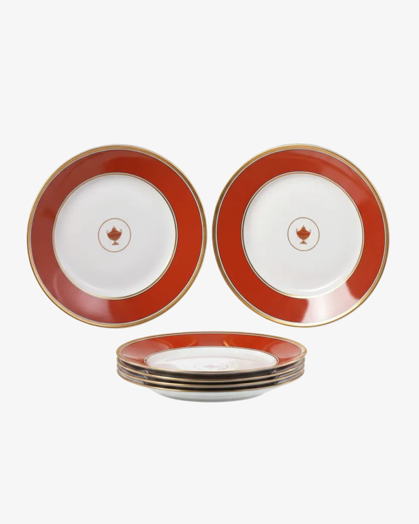 Six Richard Ginori plates, Impero Contessa Rosso model