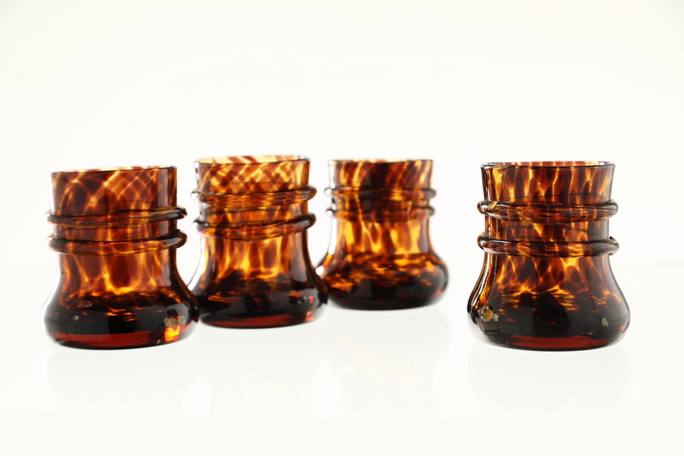 70s spotted glass candle holder set