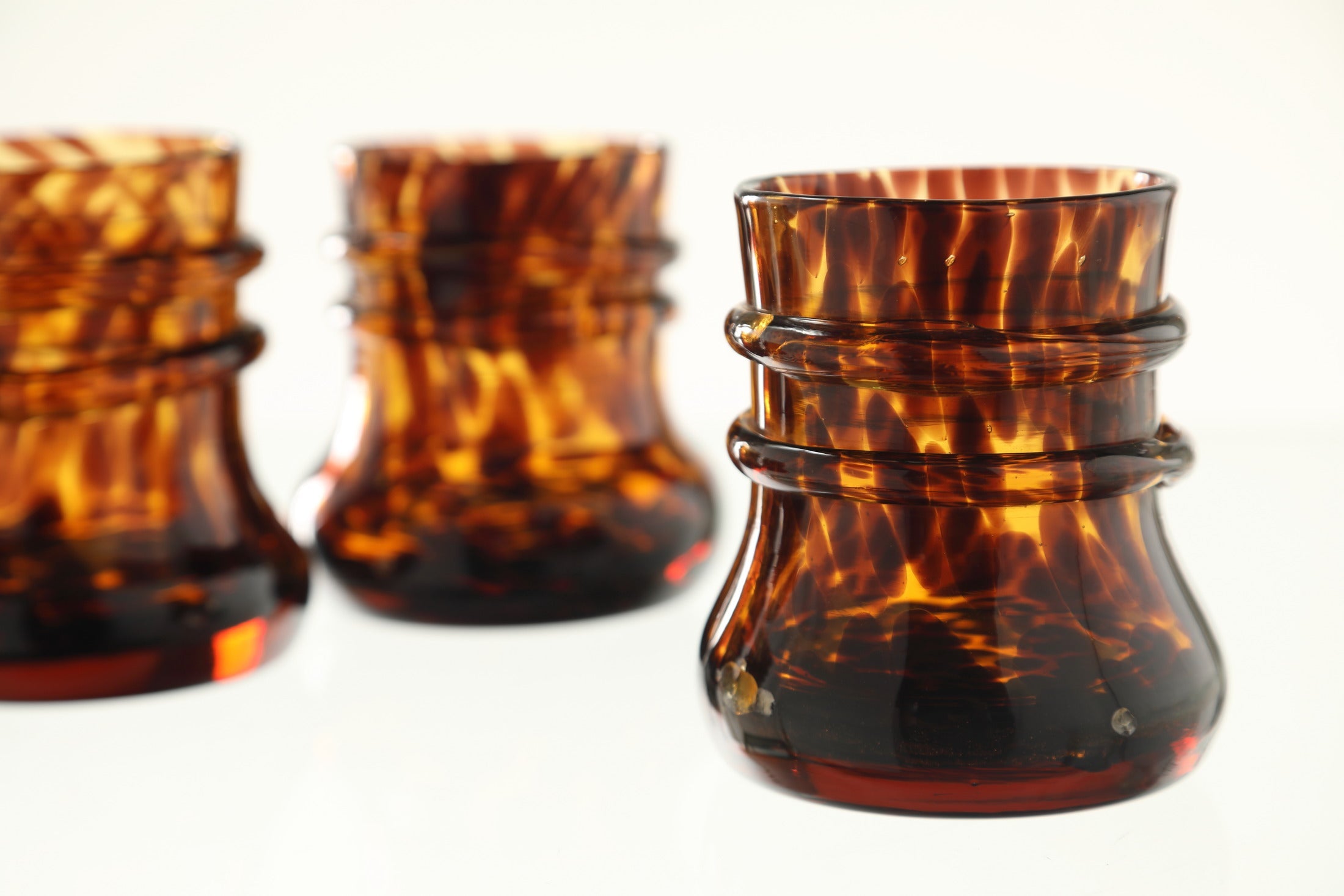 70s spotted glass candle holder set