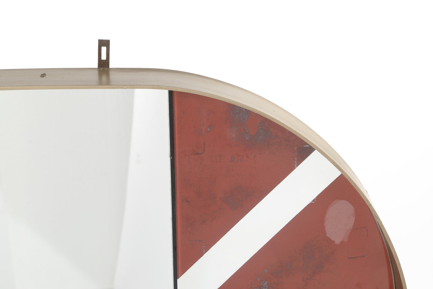 Mirror from the 70s in steel with red band inserts